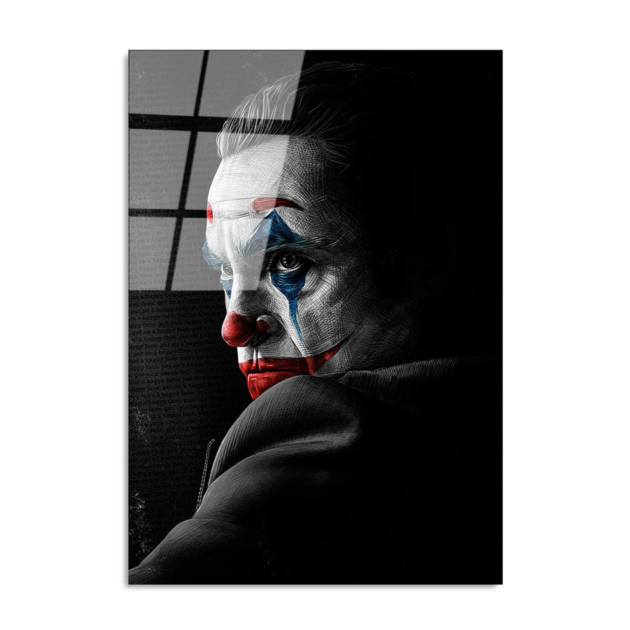 Joker Portre Siyah Beyaz Cam Tablo - Siyah
