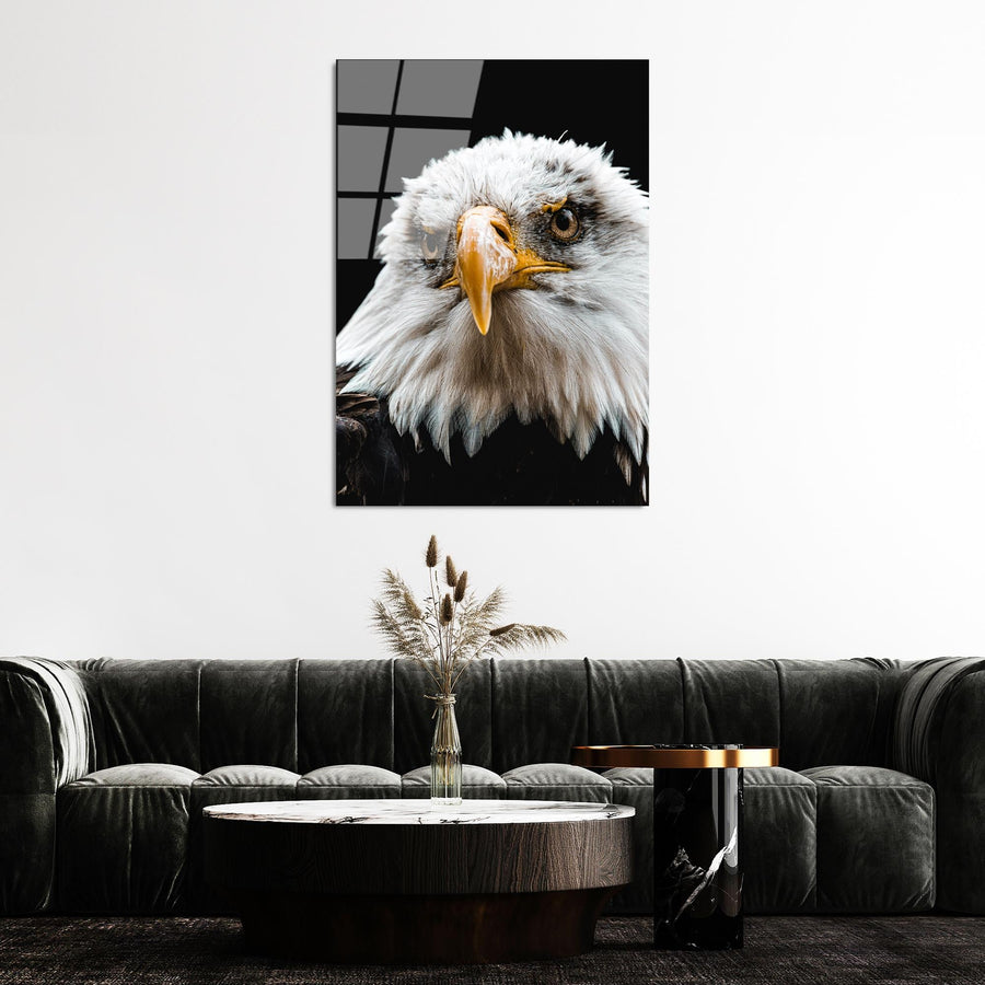 Kartal Portre Doga Cam Tablo - Beyaz