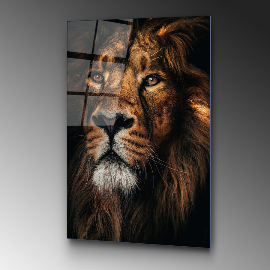 Aslan Portre Fotograf Cam Tablo - Kahve