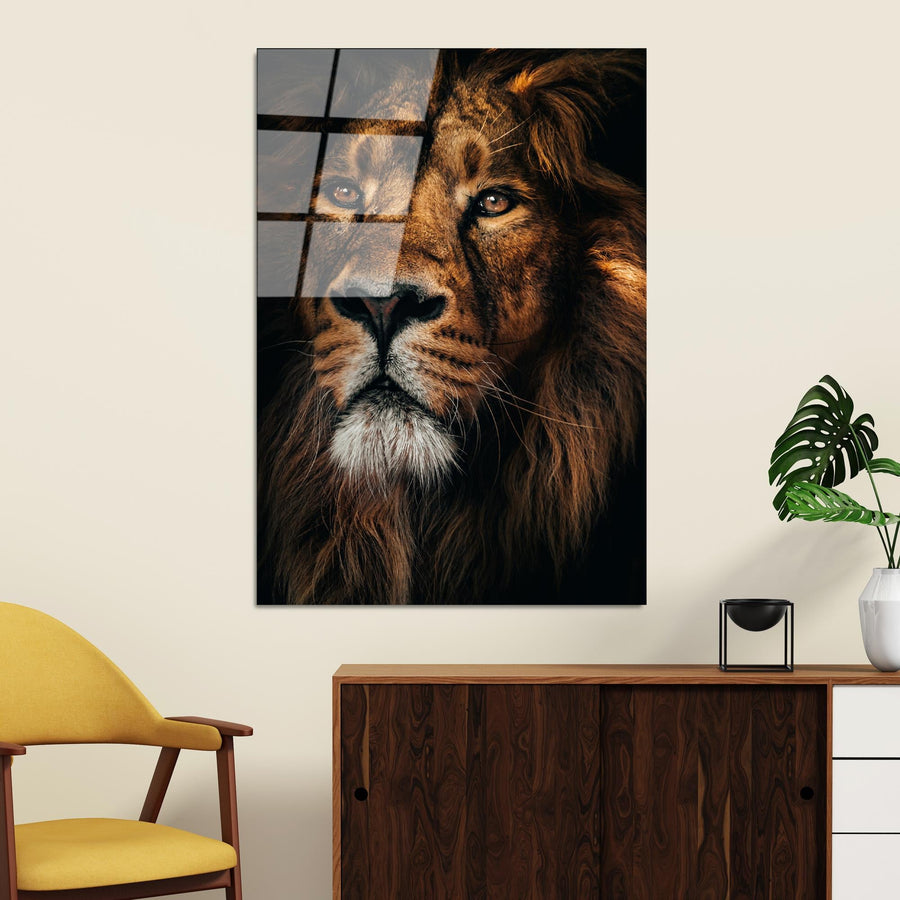 Aslan Portre Fotograf Cam Tablo - Kahve