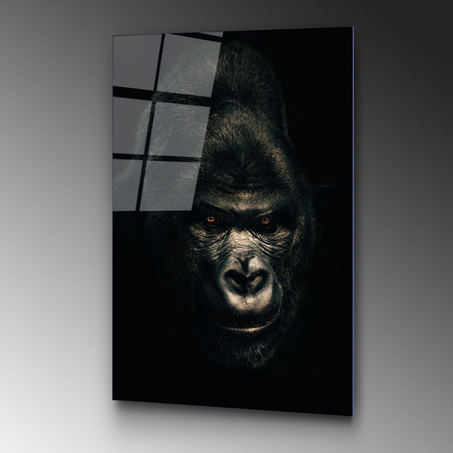 Gorilla Karanlik Portre Cam Tablo - Siyah