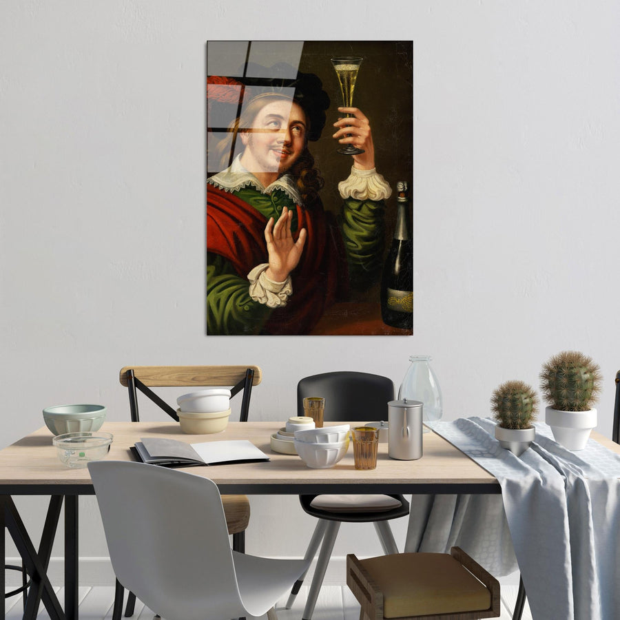 Sampanya Portre Klasik Cam Tablo - Kahve