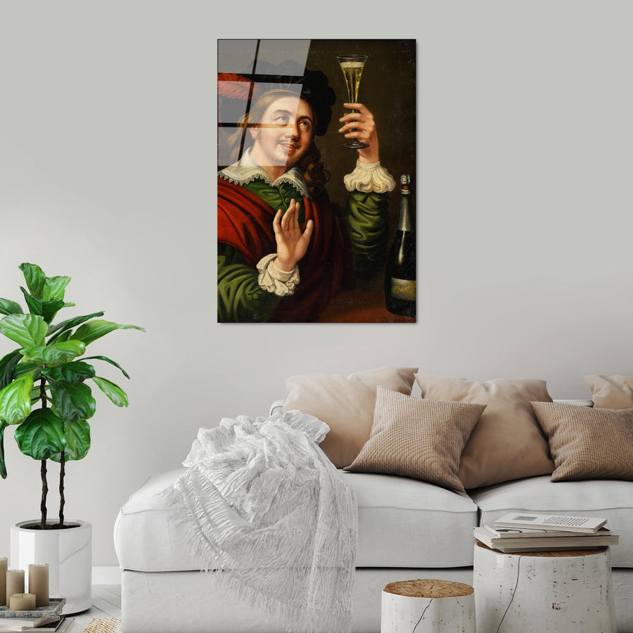Sampanya Portre Klasik Cam Tablo - Kahve