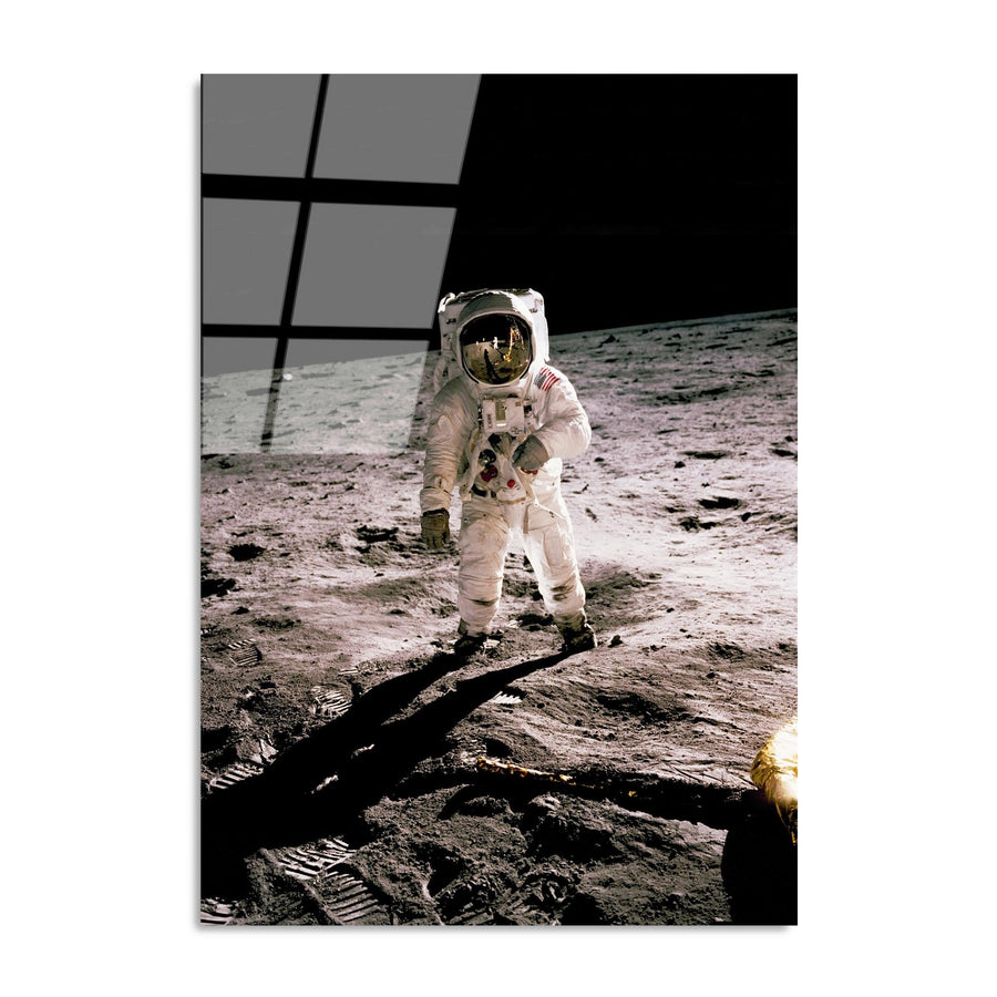 Ay Yüzeyinde Astronot Cam Tablo - Gri