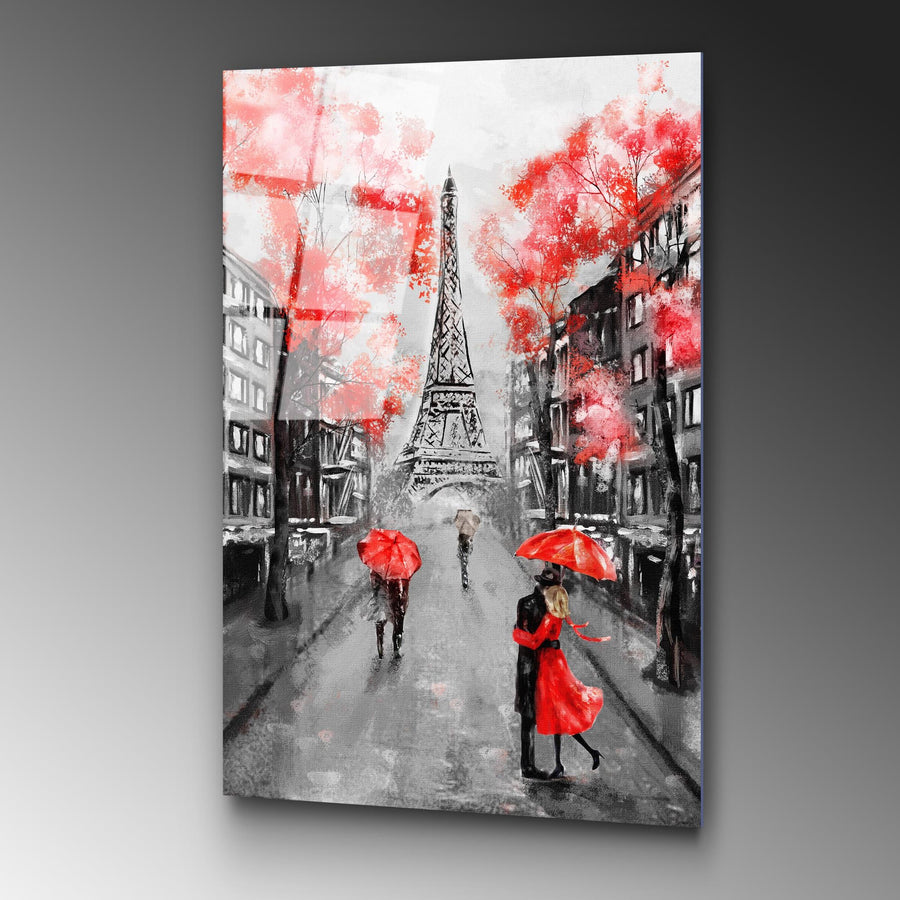 Paris Eyfel Romantik Cam Tablo - Gri