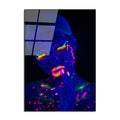Kadin Portre Neon Boya Cam Tablo - Lacivert
