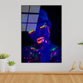 Kadin Portre Neon Boya Cam Tablo - Lacivert