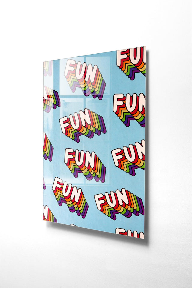 FUN Yazılı Pop-Art Cam Tablo - Mavi