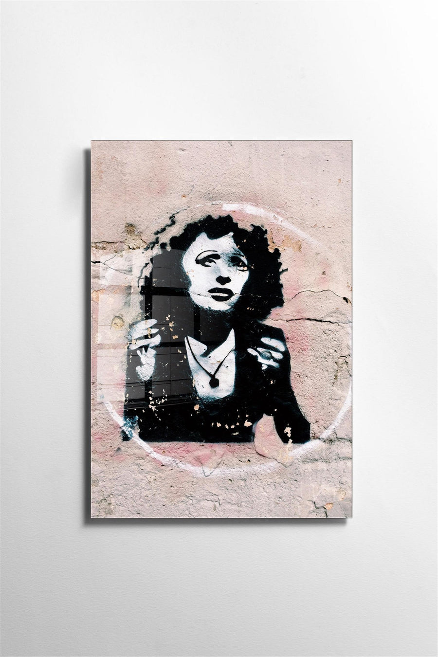 Kadin Portresi Stencil Streetart Cam Tablo - Pembe