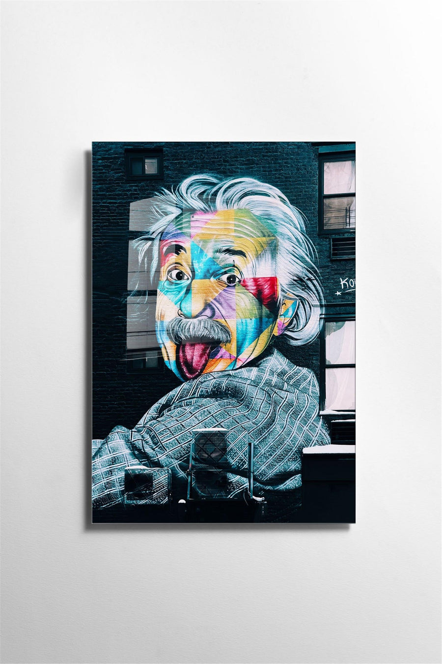 Einstein Renkli Portresi Streetart Cam Tablo - Siyah