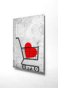 Banksy Alisveris Arabasi Cam Tablo - Siyah