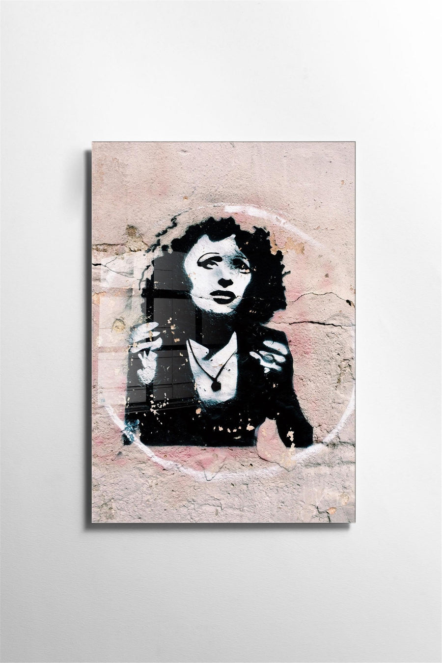 Stencil Kadin Portresi Street Art Cam Tablo - Pembe