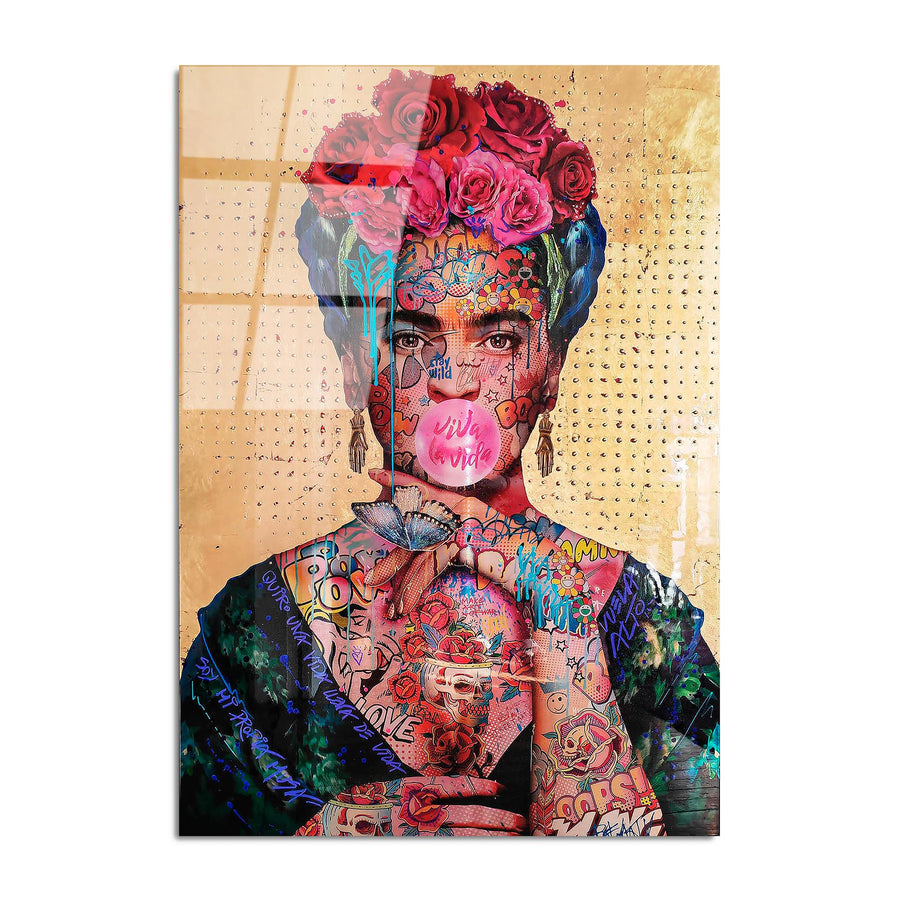 Frida Kahlo Graffiti Pop Art Cam Tablo - Altin