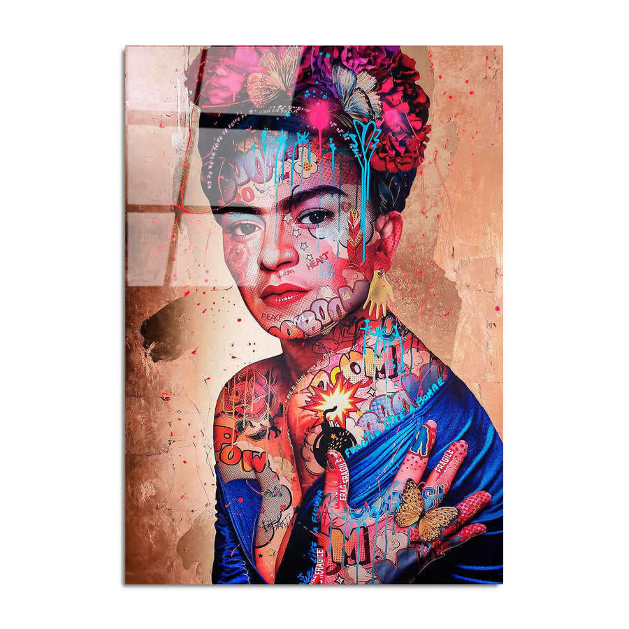 Frida Kahlo Bakir Pop Art Cam Tablo - Bakir