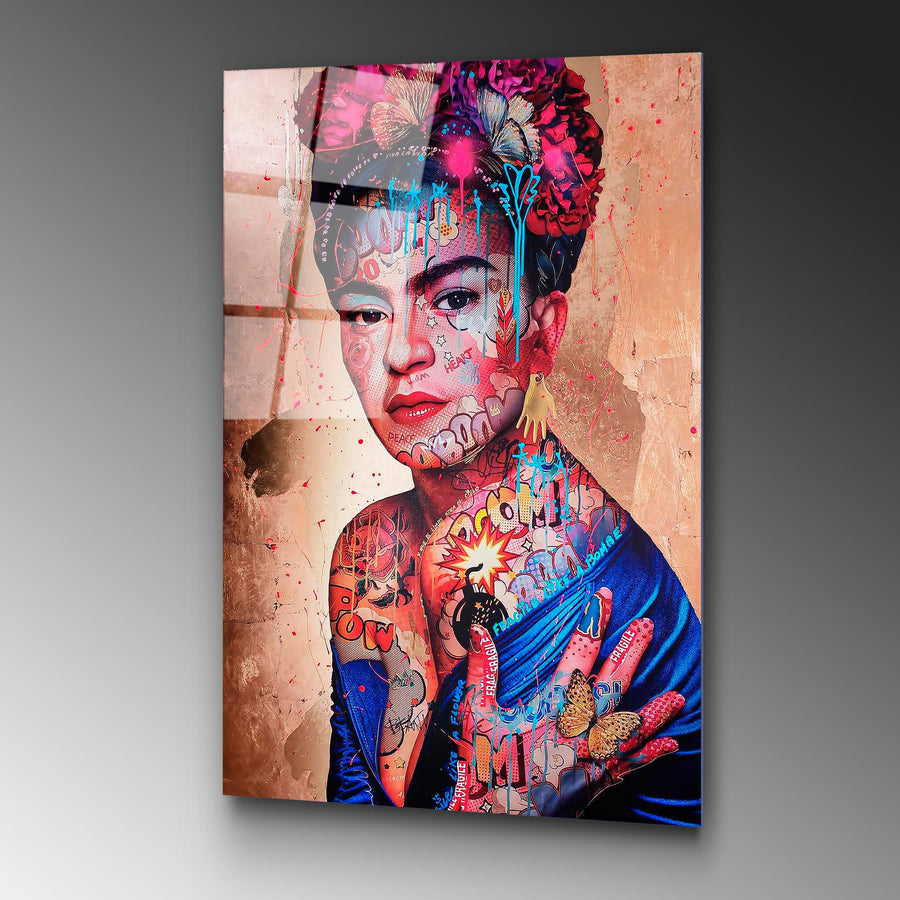 Frida Kahlo Bakir Pop Art Cam Tablo - Bakir
