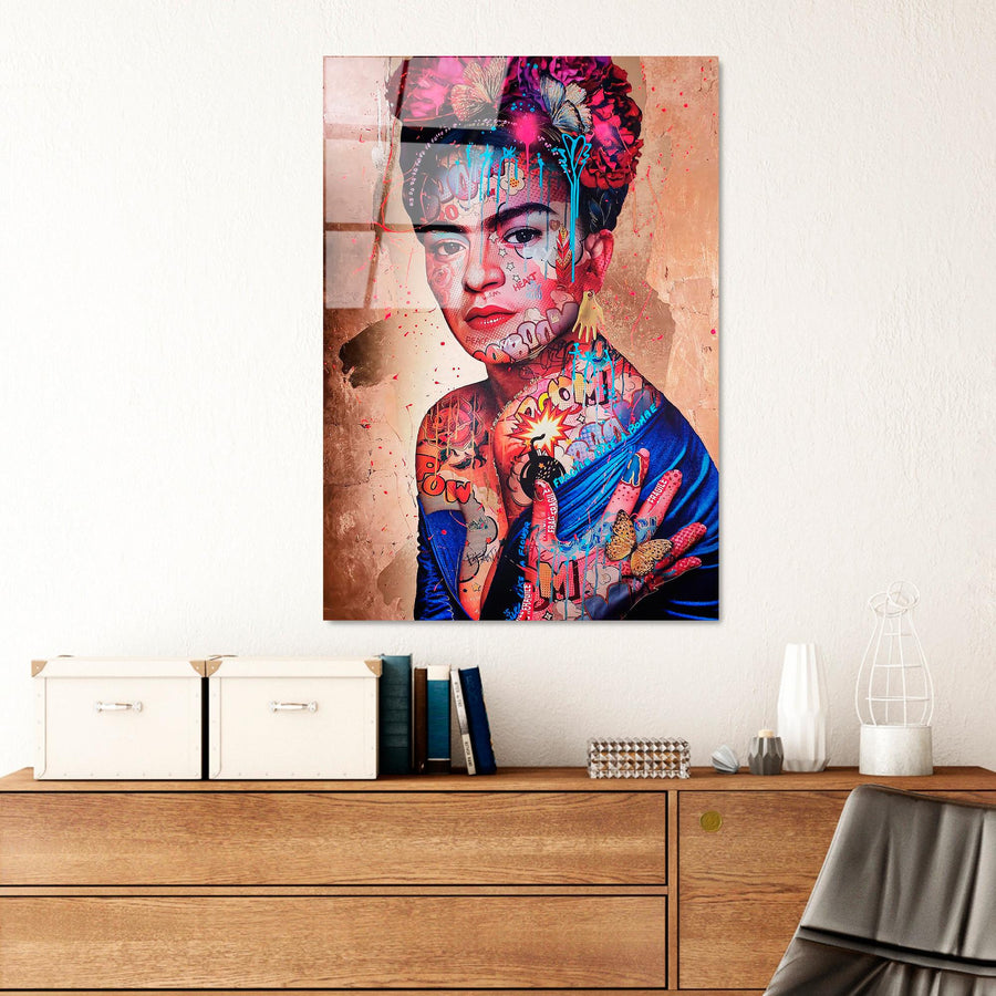 Frida Kahlo Bakir Pop Art Cam Tablo - Bakir