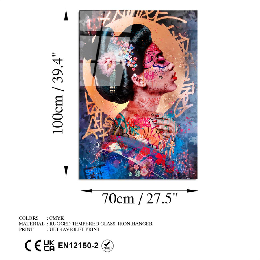 Geisha Graffiti Cam Tablo - Cok-Renkli