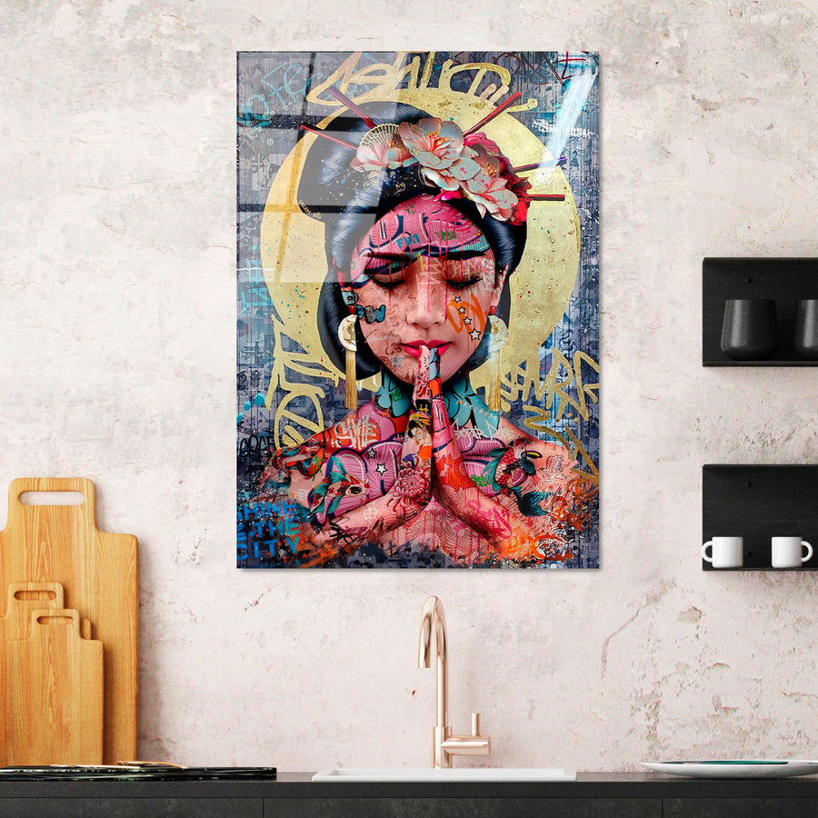 Geisha Dua Graffiti Cam Tablo - Cok-Renkli