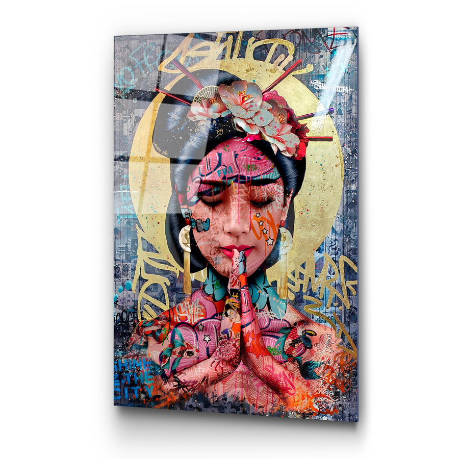 Geisha Dua Graffiti Cam Tablo - Cok-Renkli