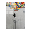 Merdivenli Adam Graffiti Cam Tablo - Gri