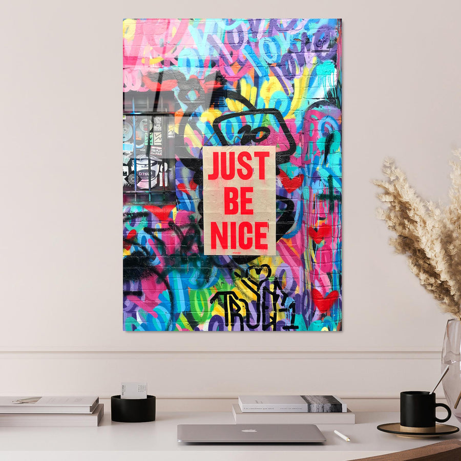 Just Be Nice Graffiti Cam Tablo - Cok-Renkli