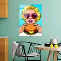 Pop Art Kadin Cam Tablo - Mavi