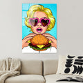 Pop Art Kadin Cam Tablo - Mavi