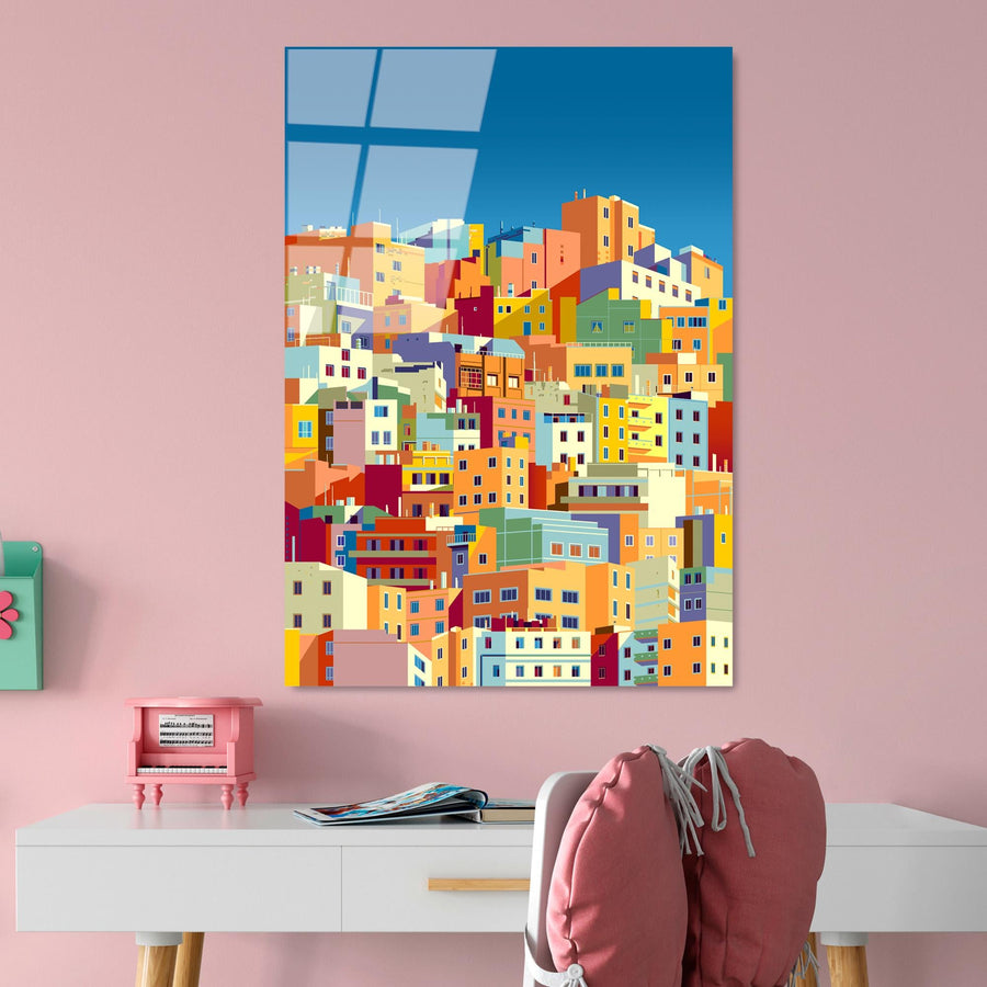 Renkli Sehir Cam Tablo - Cok Renkli