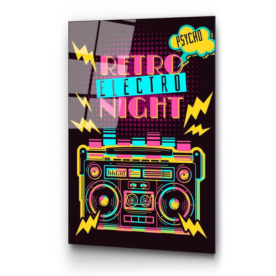 Retro Muzik Pop Art Cam Tablo - Siyah