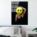 Smiley Balon Kadin Cam Tablo - Siyah