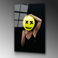 Smiley Balon Kadin Cam Tablo - Siyah