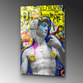 Pop Art David Heykeli Cam Tablo - Sari