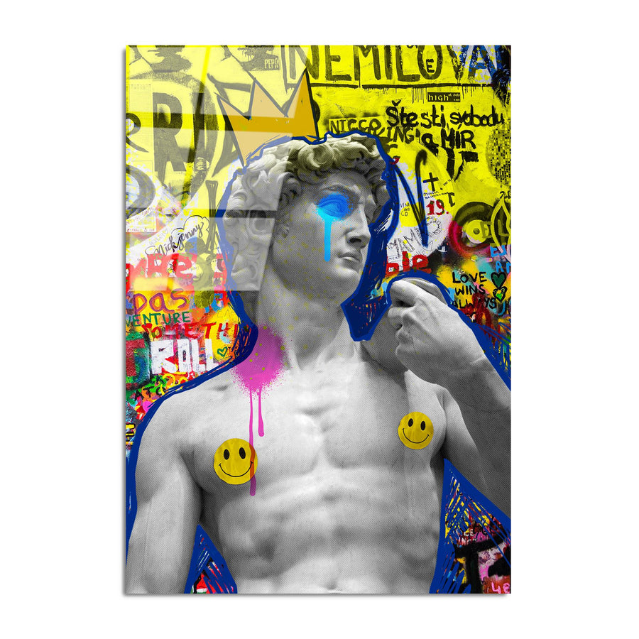 Pop Art David Heykeli Cam Tablo - Sari