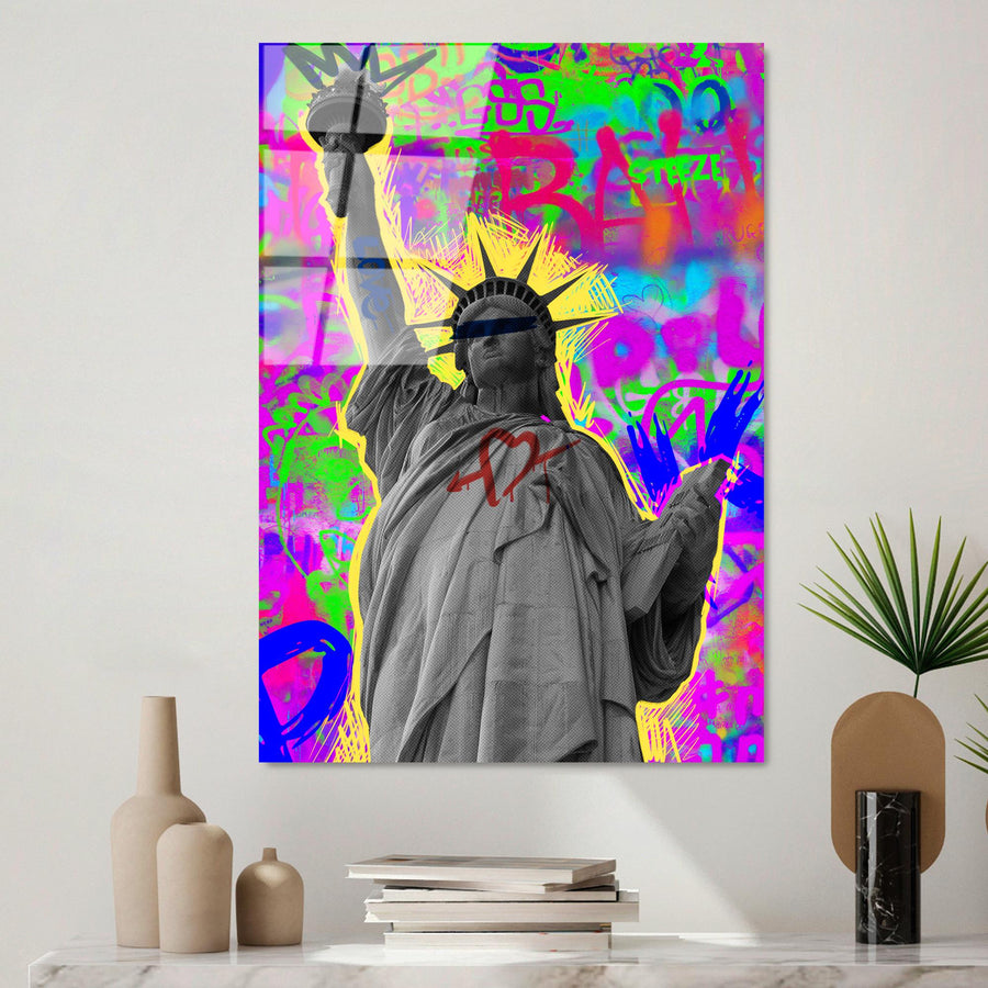 Ozguruk Heykeli Pop Art Cam Tablo - Pembe