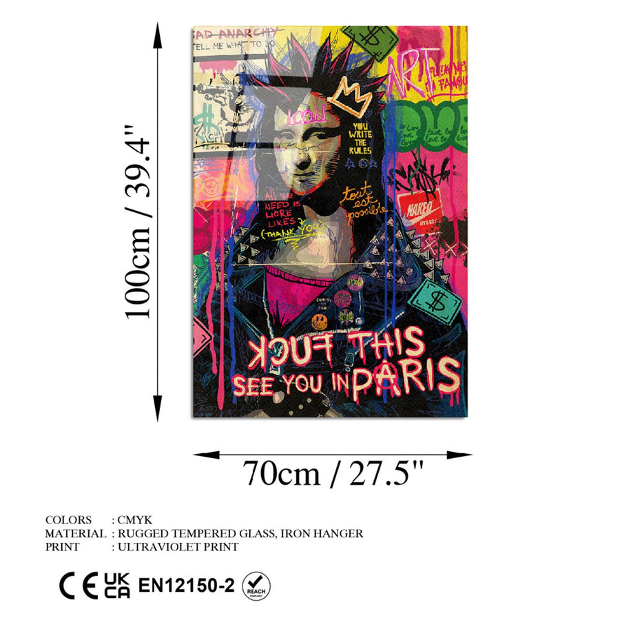 Punk Mona Lisa Grafiti Cam Tablo - Cok Renkli