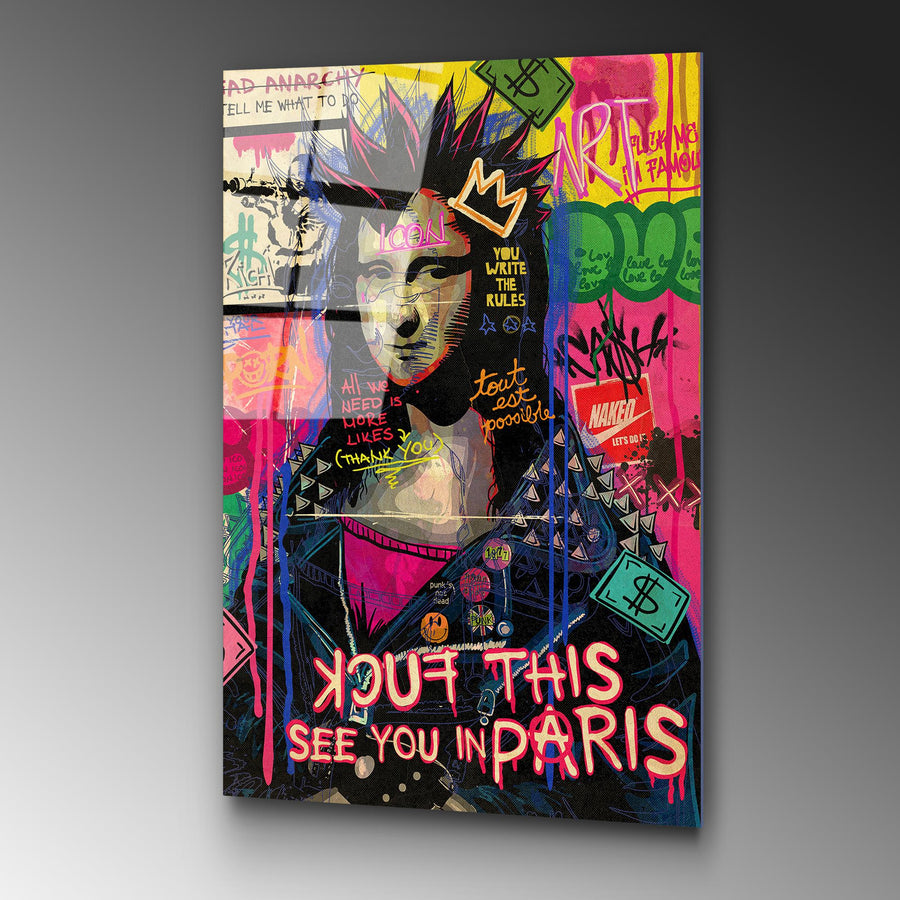 Punk Mona Lisa Grafiti Cam Tablo - Cok Renkli