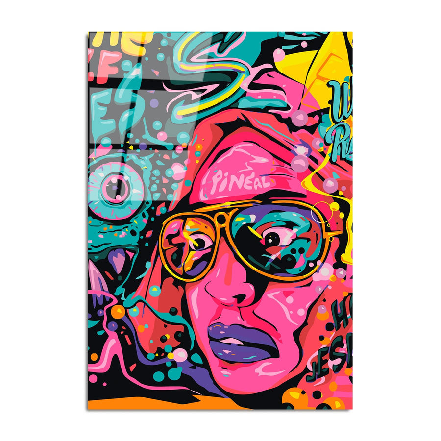 Pop Art Kadin Portre Cam Tablo - Pembe