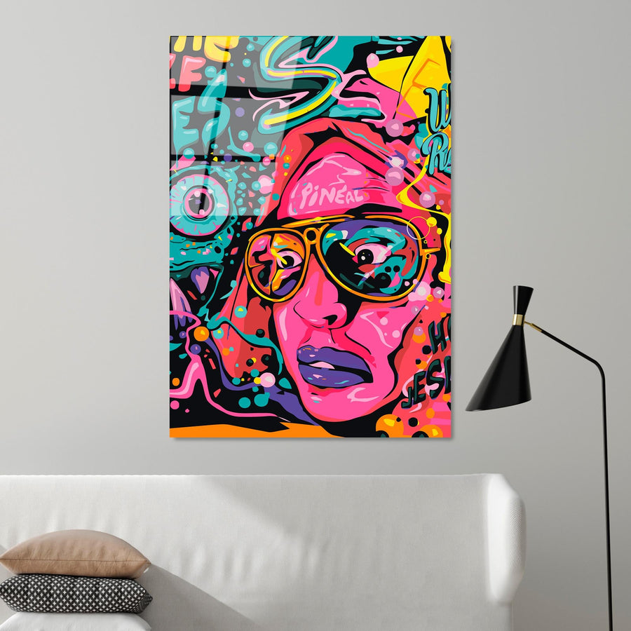 Pop Art Kadin Portre Cam Tablo - Pembe