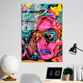 Pop Art Kadin Portre Cam Tablo - Pembe