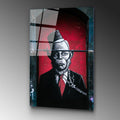 Takim Elbiseli Maymun Grafiti Cam Tablo - Kirmizi