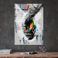Grafiti Yüz Sanat Cam Tablo - Gri