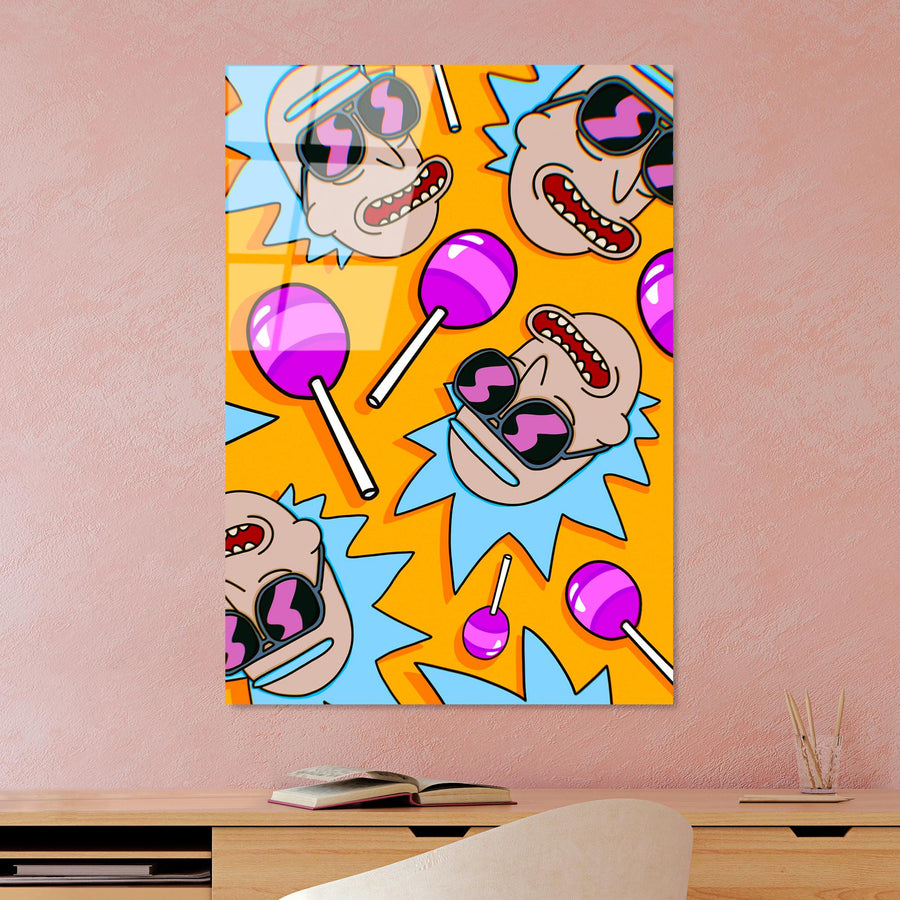 Karikatür Karakterli Pop Art Cam Tablo - Turuncu