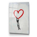 Kalp Balon Banksy Cam Tablo - Beyaz