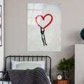 Kalp Balon Banksy Cam Tablo - Beyaz