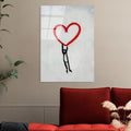 Kalp Balon Banksy Cam Tablo - Beyaz