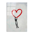 Kalp Balon Banksy Cam Tablo - Beyaz