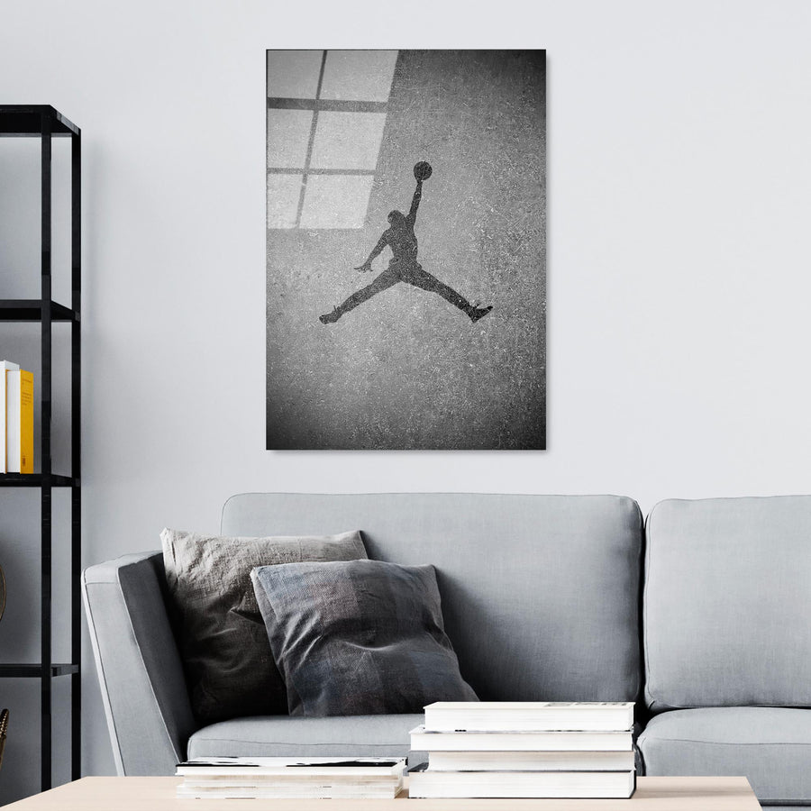 Basketbolcu Siluet Beton Doku Cam Tablo - Gri