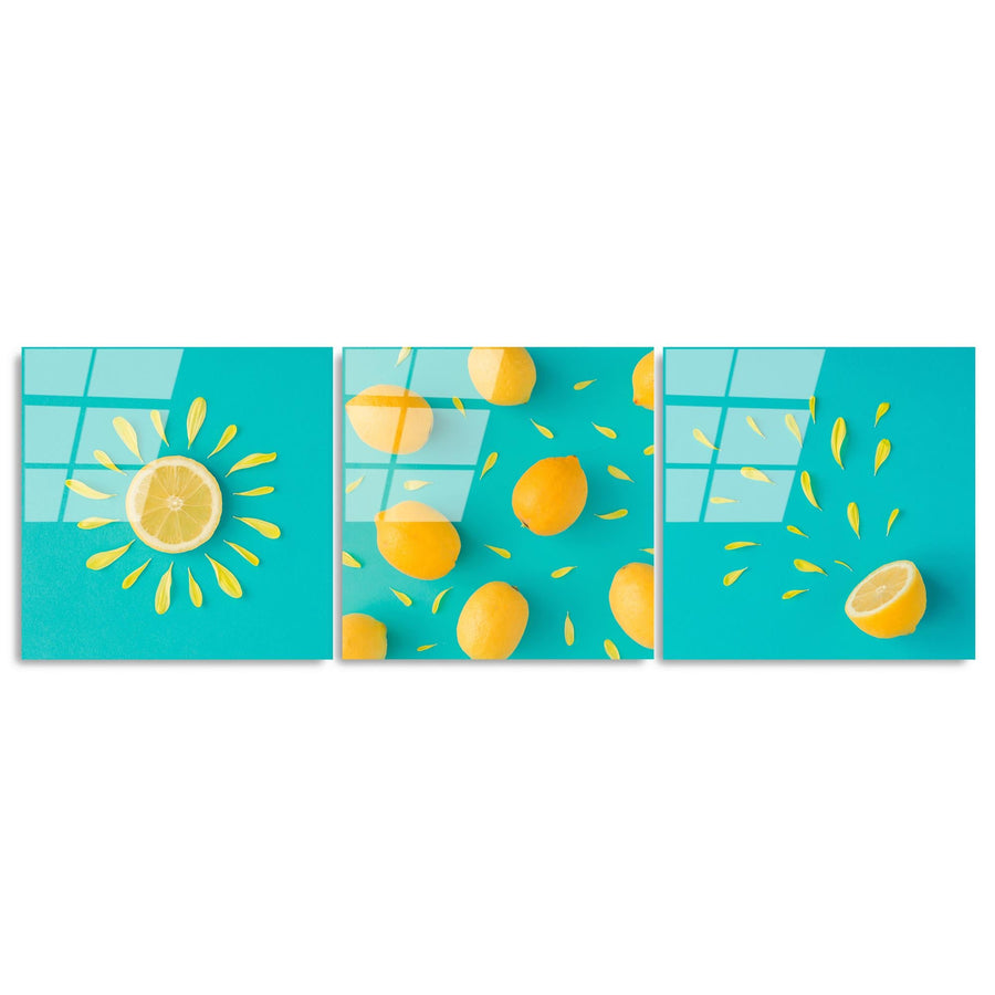 Limon Tropical Uclu Set Cam Tablo - Sari