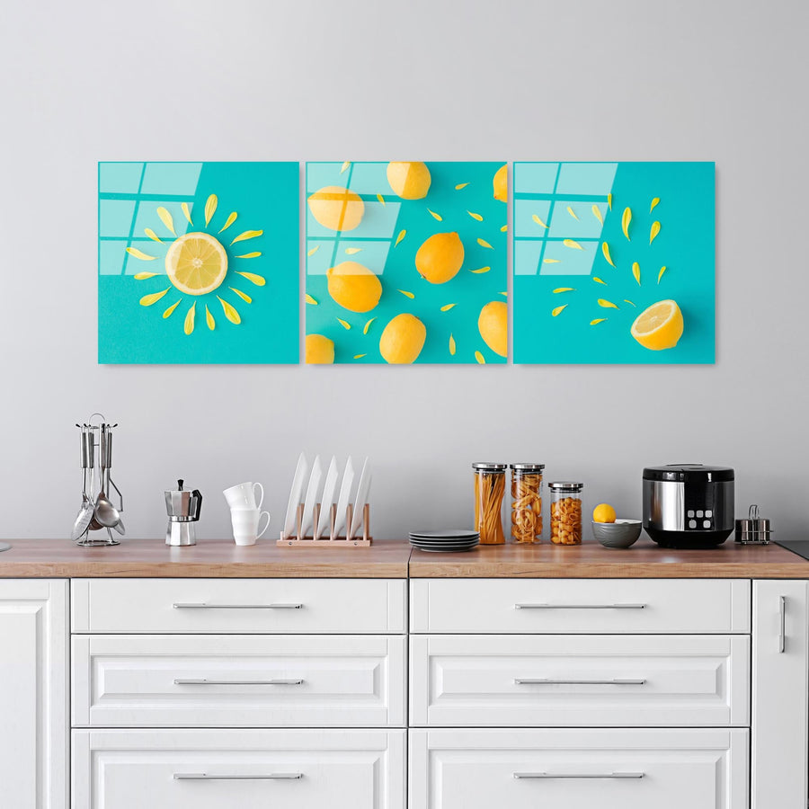 Limon Tropical Uclu Set Cam Tablo - Sari