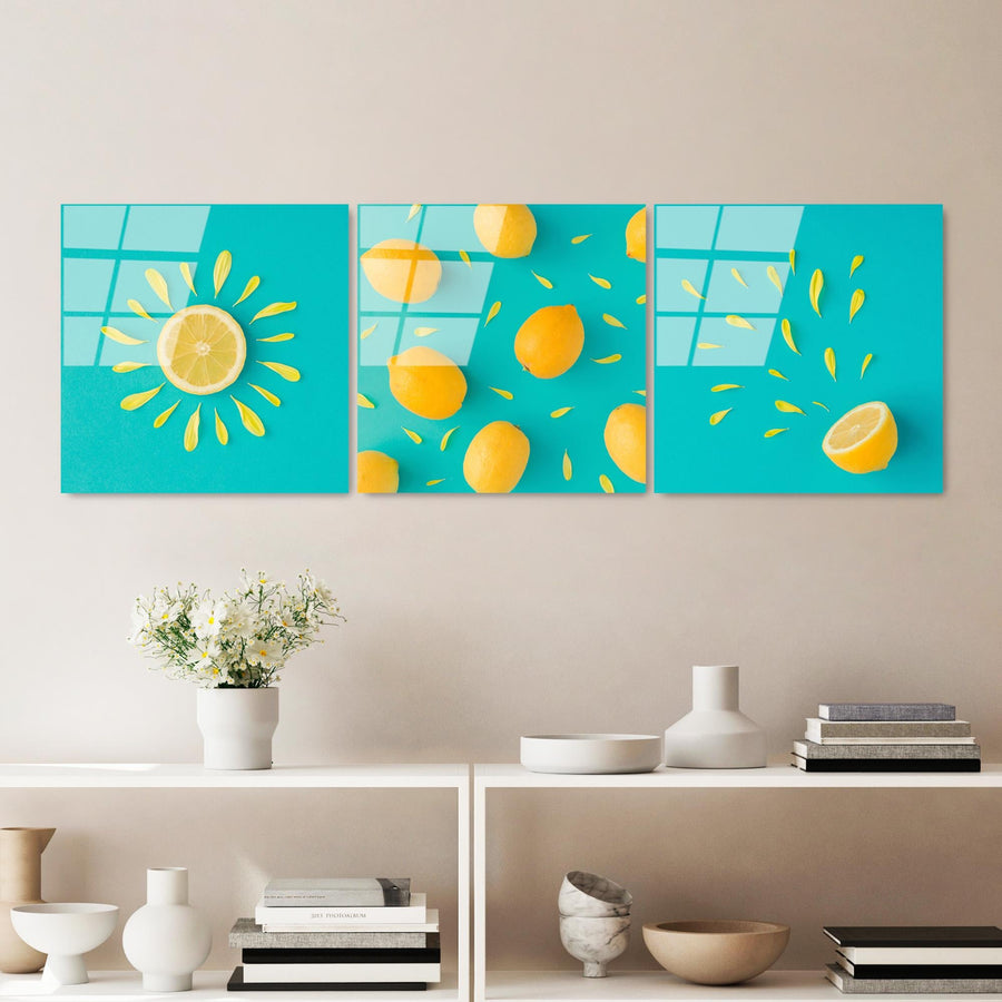 Limon Tropical Uclu Set Cam Tablo - Sari
